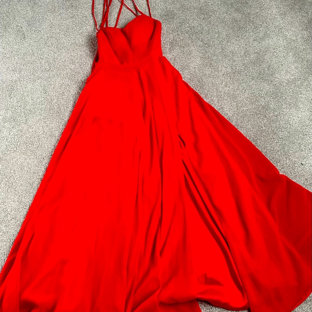 Beautiful, red, strappy dress.